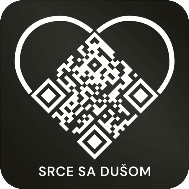 Crna Srce Sa Dušom pločica sa QR kodom u obliku srca